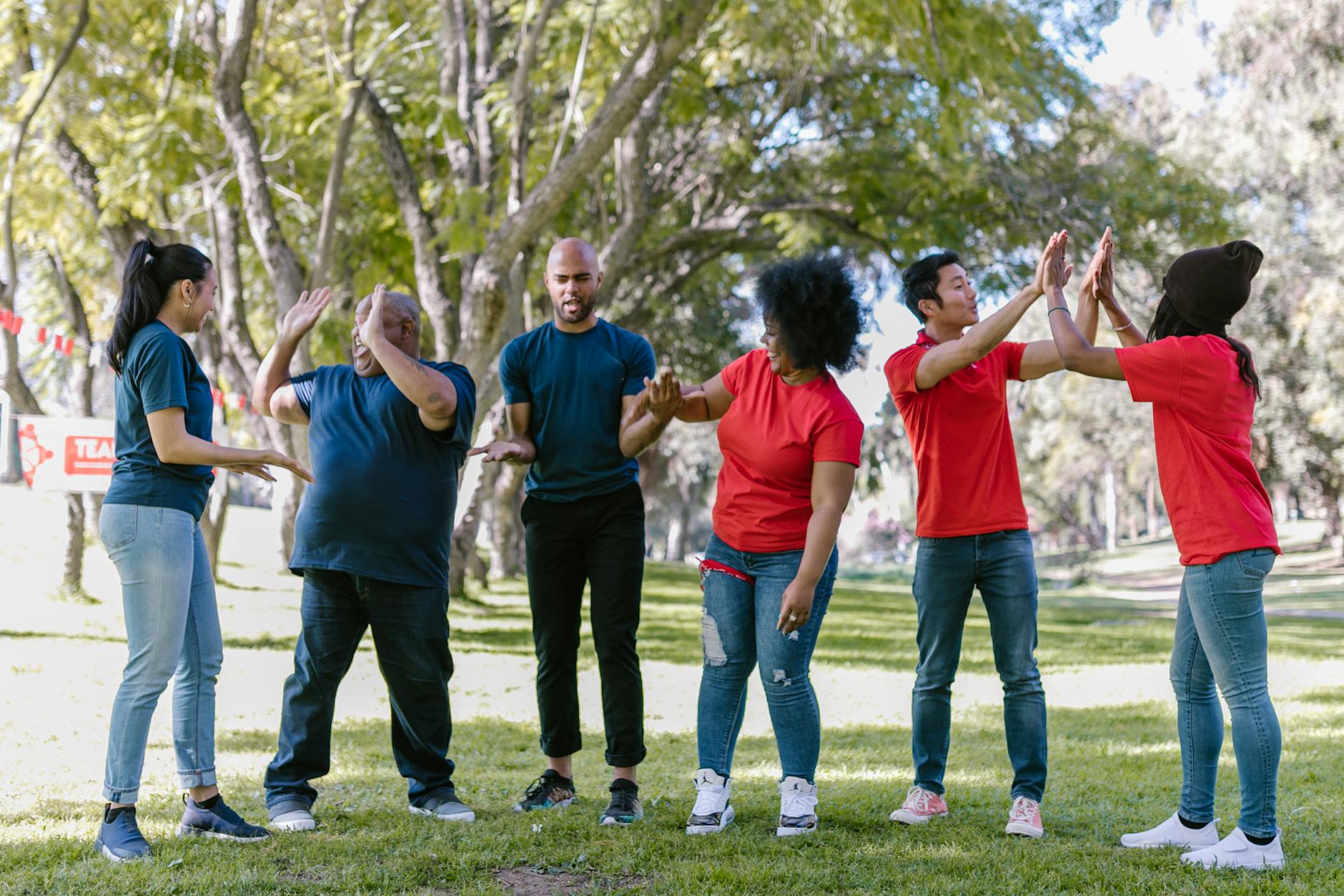 Adults practicing mindfulness and self-care through outdoor activities like yoga, walking, and gardening in serene natural environments promoting overall well-being and stress relief.